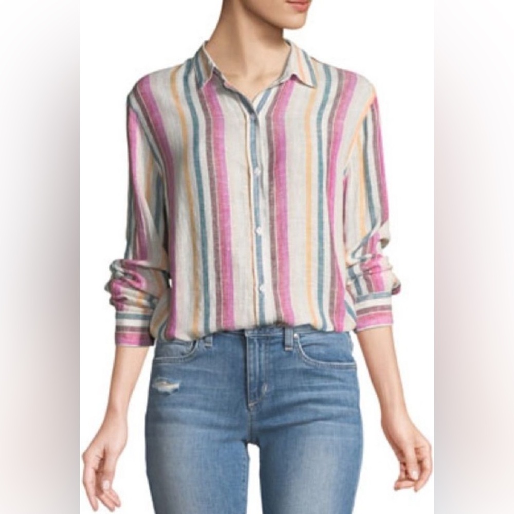 NEW Rails | Sydney Striped Button Front Linen‎ Top Sz S